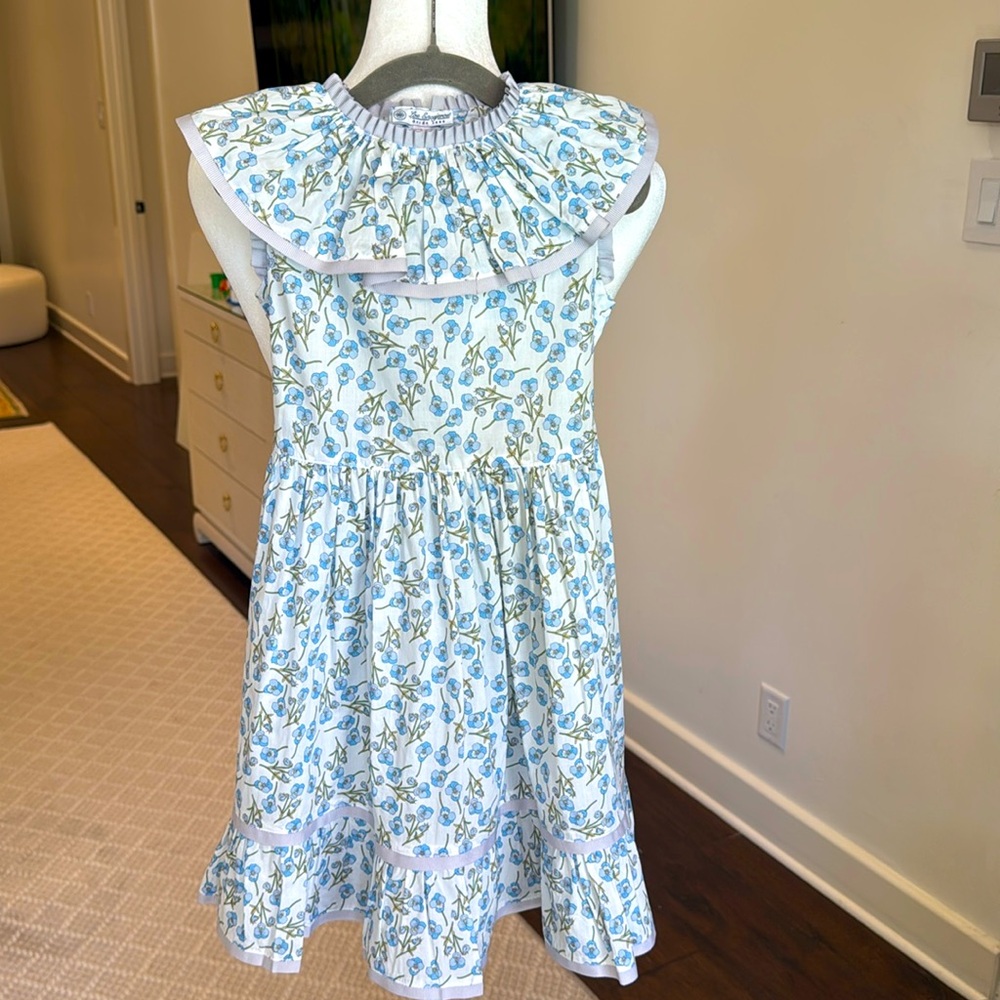 Los Encajeros - Girls Blue Floral Sleeveless Dress w/Peter Pan Collar - Size: 5 - Picture 1 of 7
